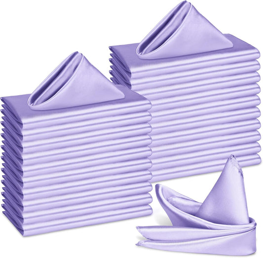 Bailarina 80 Pack Lavender Satin Napkins,17x17 Inches Wedding Napkins Square Soft Silky Table Napkins Bulk Decorative Elegant Cloth Napkin for Party Decoration, Banquet,Wedding,Graduation