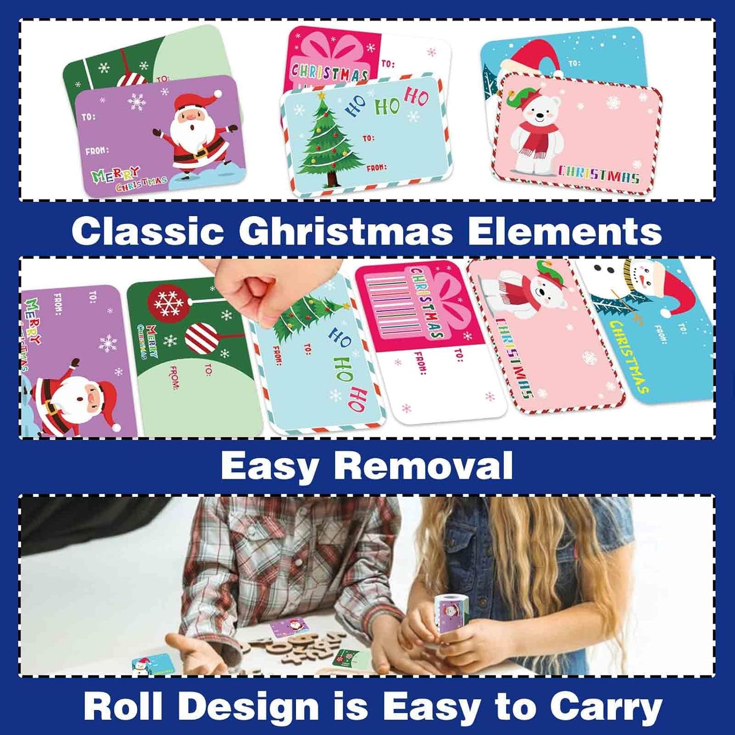 300PCS Christmas Name Tags Stickers, Self-Adhesive Christmas Gift Tags Stickers for Gifts Wrappings Christmas Gift Labels Stickers for Presents Boxes Bags Envelopes Holiday Decoration