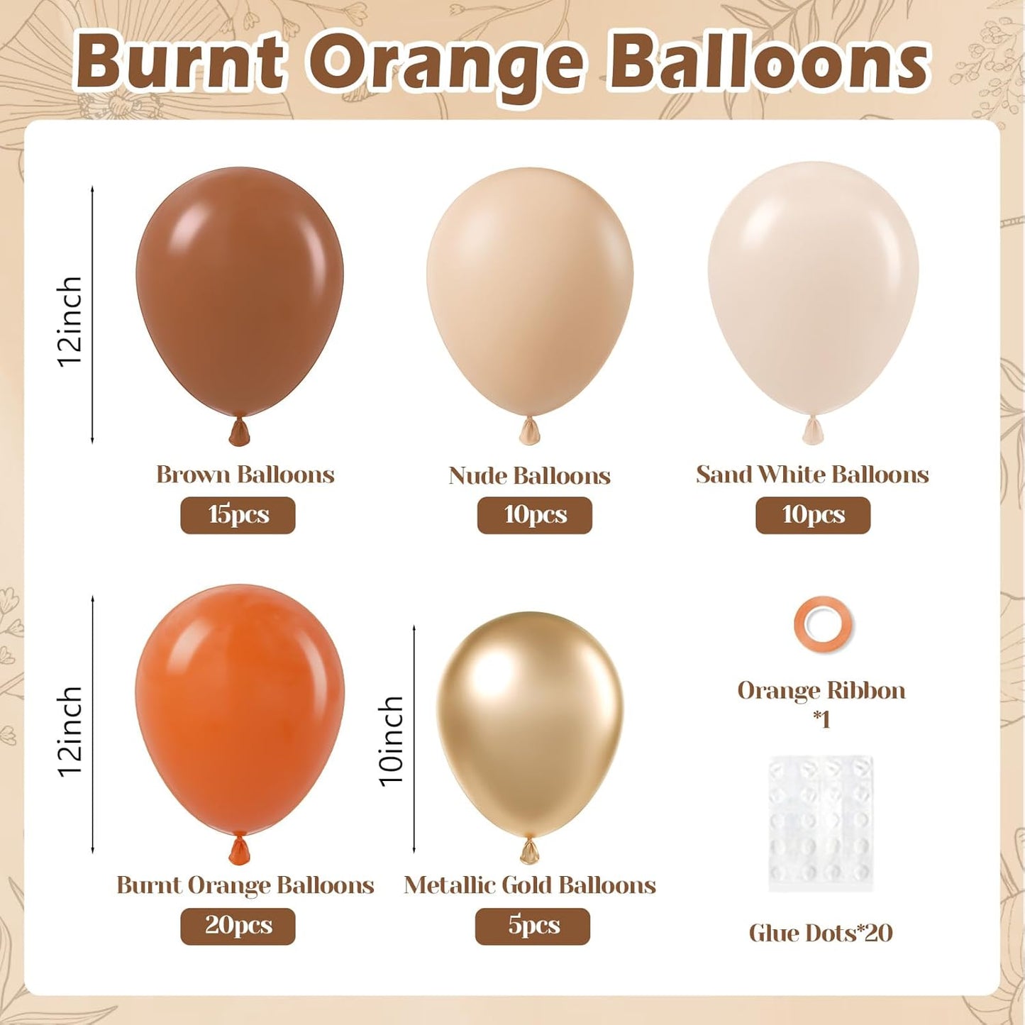 60pcs Fall Balloons 12inch with Brown Sand White Nude Metallic Gold Burnt Orange Balloons for Thanksgiving Fall Baby Shower Birthday Party Decorations