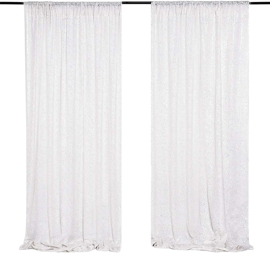 White Sequin Backdrop Curtains 2 Panels 4FTx8FT Glitter White Drapes Photo Backdrop Drapes Party Wedding Baby Shower Curtain Sparkle Photography Party Decor Background