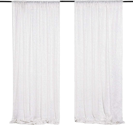White Sequin Backdrop Curtains 2 Panels 4FTx8FT Glitter White Drapes Photo Backdrop Drapes Party Wedding Baby Shower Curtain Sparkle Photography Party Decor Background