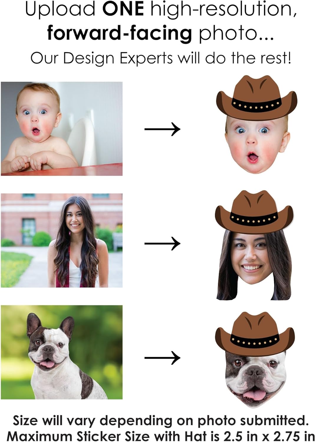 Big Dot of Happiness Custom Photo Western Hoedown - Wild West Cowboy Party Favors - Fun Face Cut-Out Stickers - Set of 24