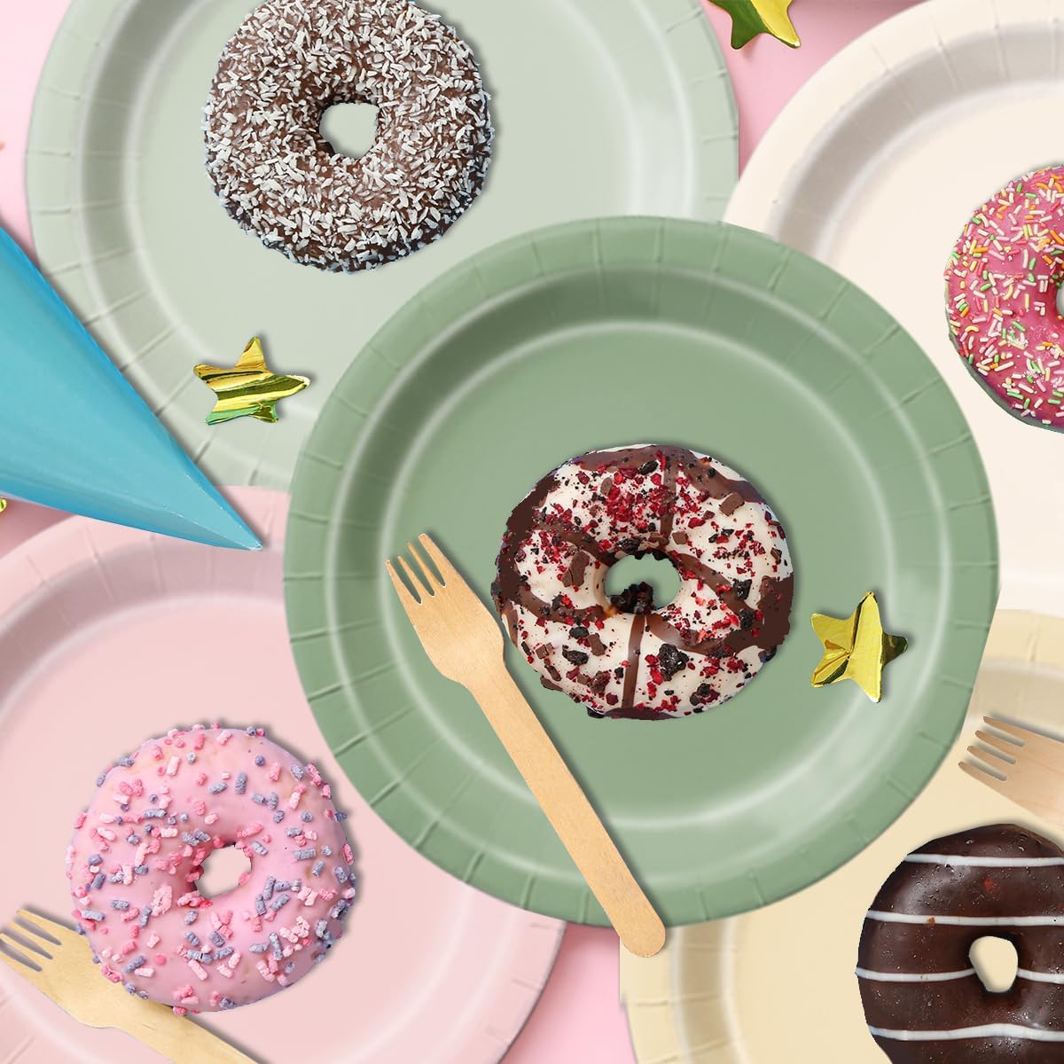 CMUSKO Pink and Green Birthday Decorations-60Pcs Dusty Pink Sage Green Plates & Napkins Kit for Baby Shower, Bridal Shower, Wedding