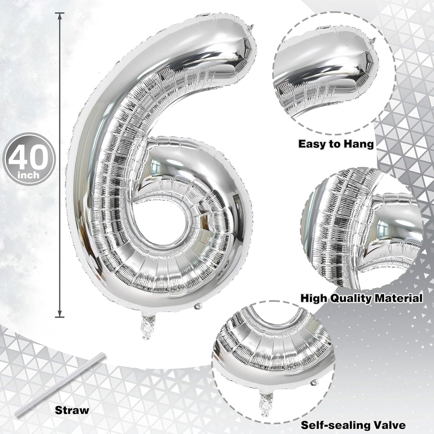 Silver 16th Birthday Balloons for Boys, 40 Inch Mylar Self Inflating 16 Balloon Number, Big Foil 1 and 6 Helium 16 Balloons for Women Men Girls Birthday Party Decorations Anniversary Decor Supplies