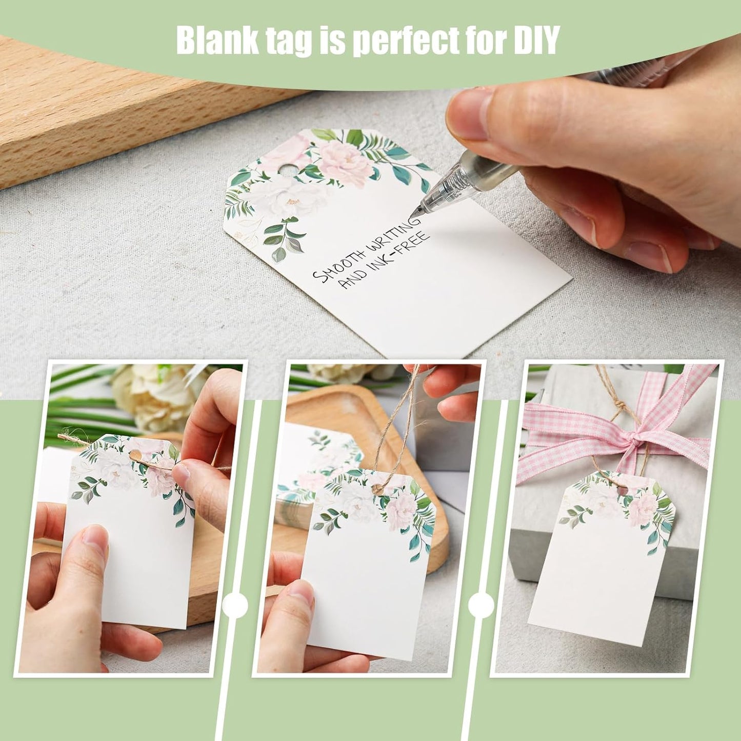 VGOODALL 40PCS Floral Gift Tags with String - Thank You Paper Tags for Baby Shower, Birthday, Wedding, Bridal Shower, DIY Gift, Party Favor Decor