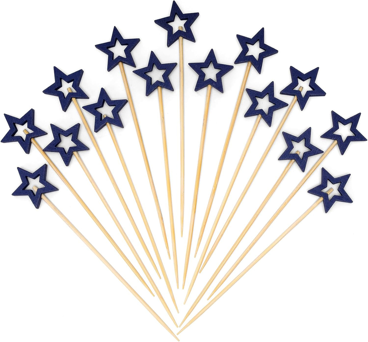 Minisland Big Navy Blue Star Cocktail Picks, 5.5 Inch Long Bamboo Fancy Toothpicks for Appetizers, Decorative Independence Day Holiday Party Food Drinks Garnish Fruit Skewer Sticks 50 Counts - MSL433