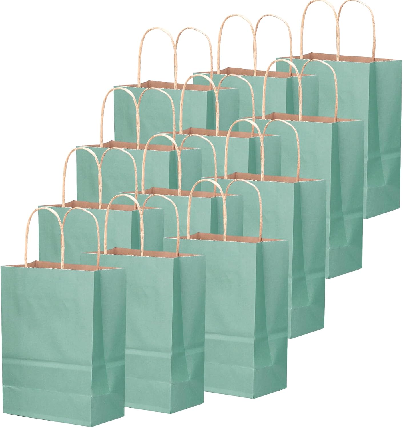 qiqee 50-Packs Gift Bag with Handles Bulk Kraft Light Blue Paper Bags Multiple Uses (8.3"x3"x6"inch Small Size)