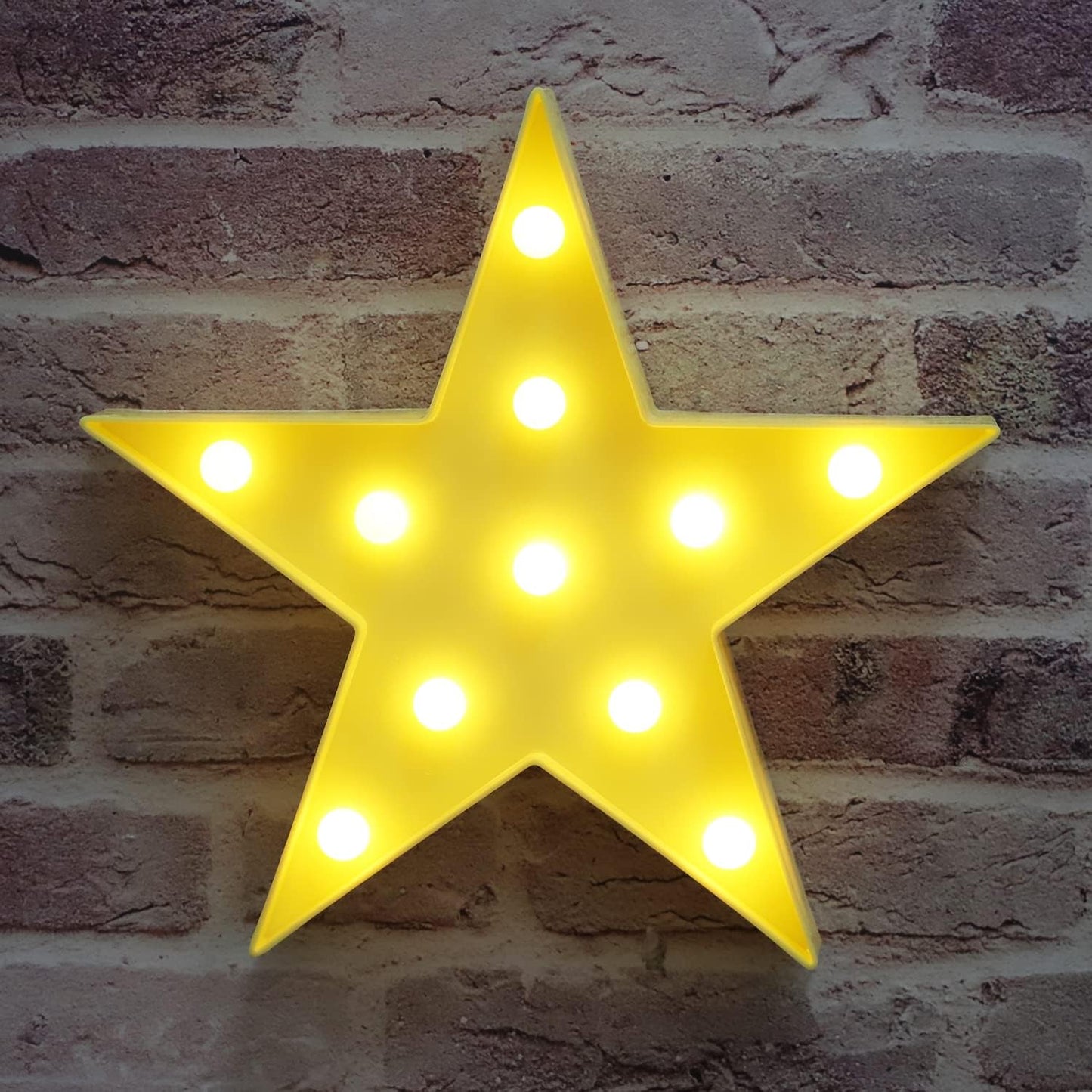 LED Marquee Star Sign Night Light, Battery Operated Star Shape Desk Table Lamp for Kids, Baby, Child, Girl Gift, Nursery Room, Wall Decor - Yellow