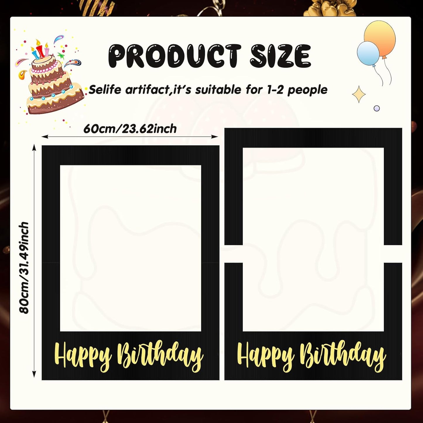 32 x 24 Inch Large Photo Booth Props Picture Frame Happy Birthday Party Frame DIY Cutouts Photo Booth Props Selfie for Party Supplies Favors(Black Gold,Happy Birthday)