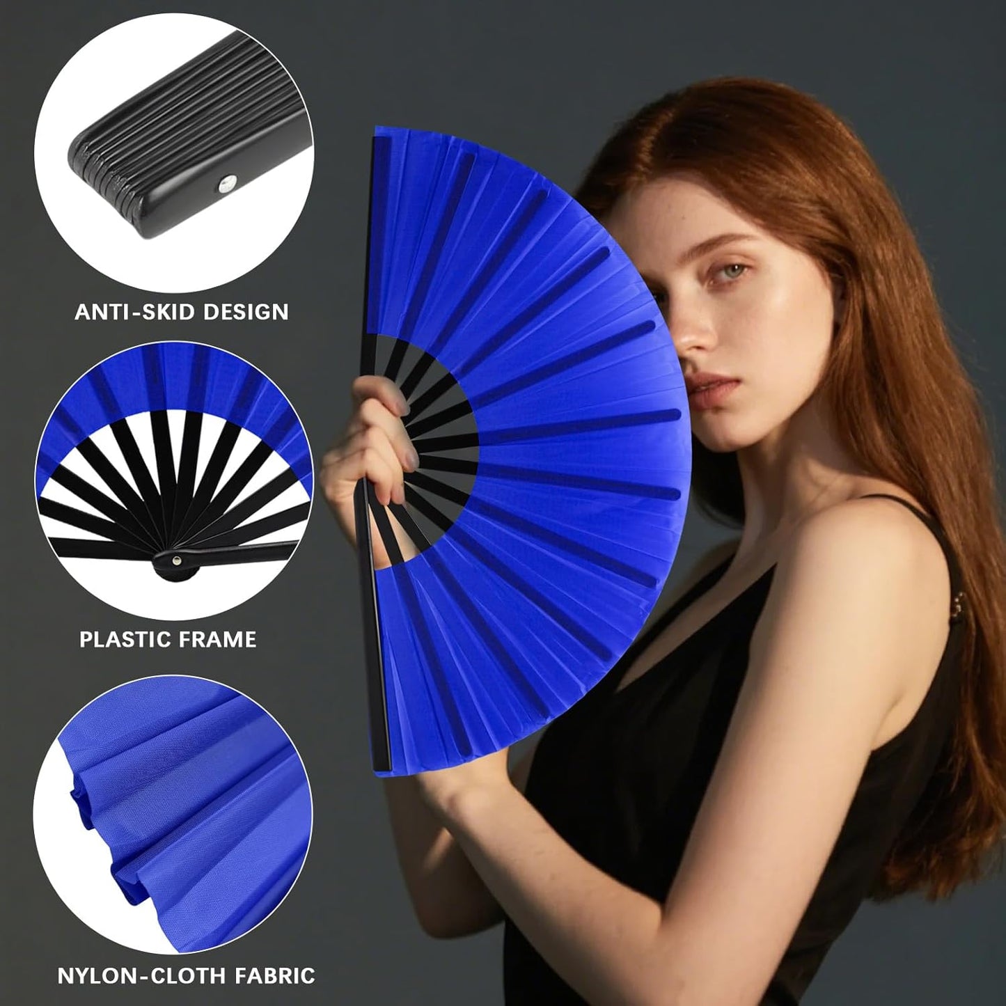13inch Large Rave Fan Popping Clacking Fans for Line Dancing,Hand Fans for Women Foldable,Boots on The Ground Fan,Portable for Outdoor,Wedding,Party,Decoration (4pcs Blue)