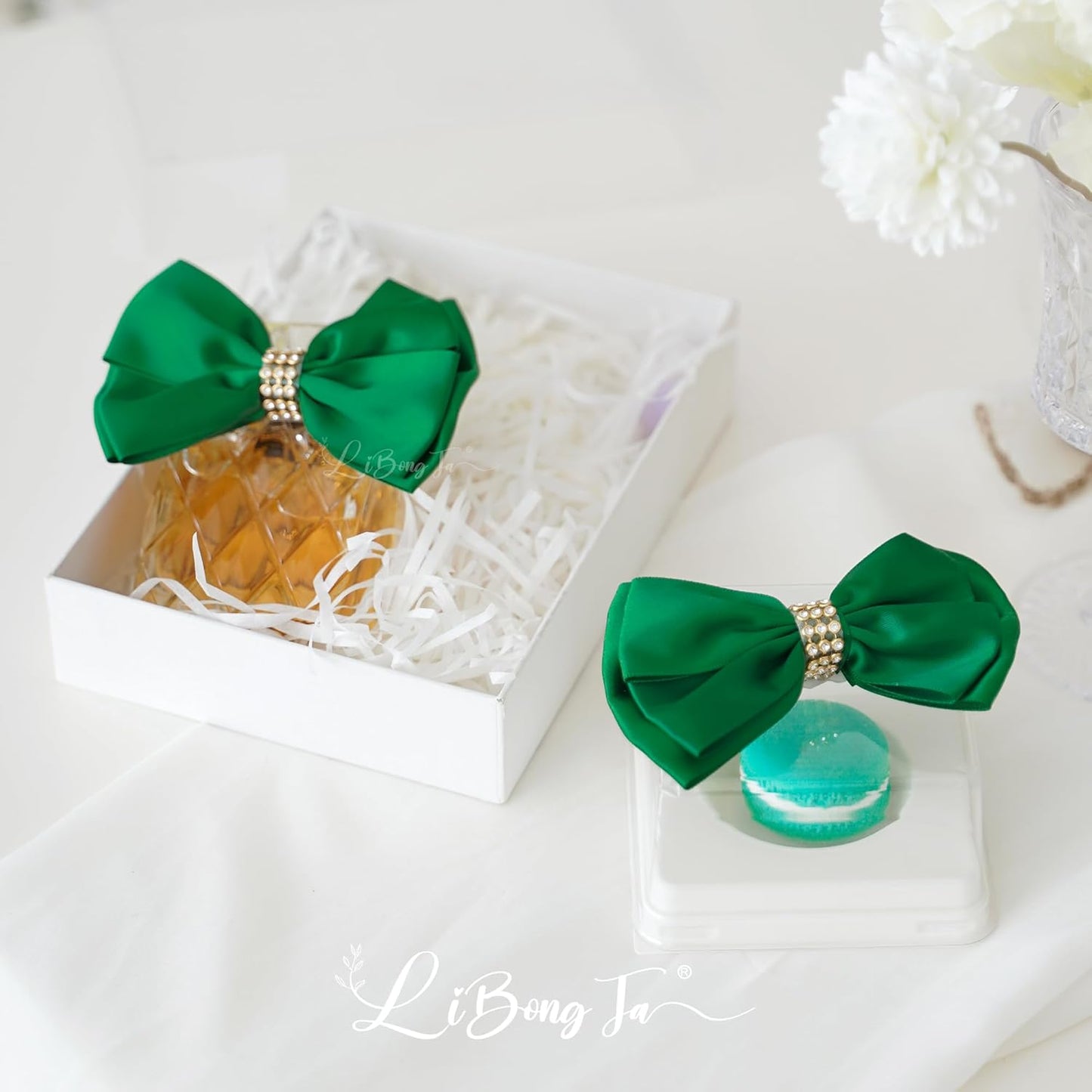 Hunter Green Ribbon Bows 4'' Premade Satin Bow, Gift Bows with Rhinestone, Wrapping Bows for Presents, Greeting Cards, Treat Bags, Wine Bottles, Valentines Bows for Gift Wrapping-12 Counts