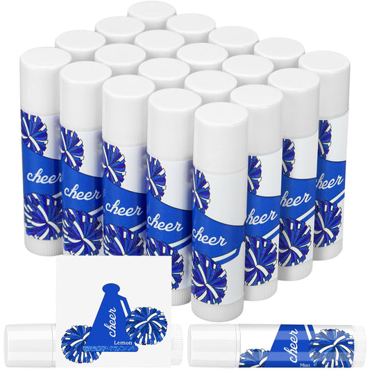 24 Pcs Cheer Lip Balm Cheer Teams Camp Gifts Pom Pom Leaders Party Favors Gear Lip Balm Mom Gift for Competitive Party Guest Supplies(Blue and White)