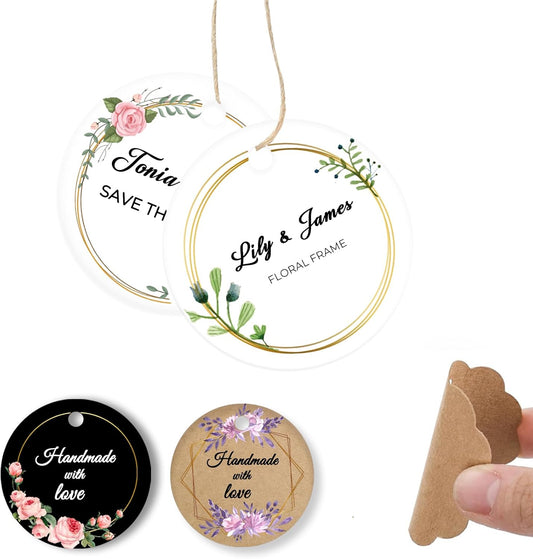 Custom Tags for Handmade Items, Personalized Tags for Favors, Customized Hang Tag for Clothing, Customized Gifts Wrapping Labels, Wedding Items Birthday Party Favors with String (Round Shape)