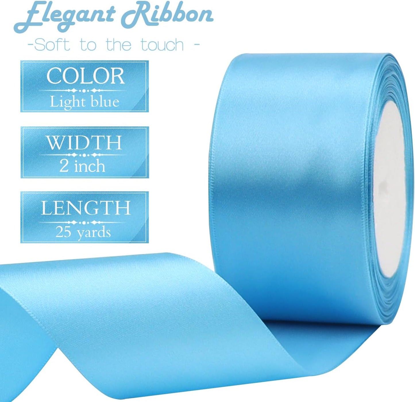 Light Blue Solid Satin Ribbon 2 Inch 25 Yards Solid Polyester Fabric Ribbon for Gift Wrapping Wedding Christmas Baby Shower Birthday Party Decoration Handmade Immortal Flower Craft