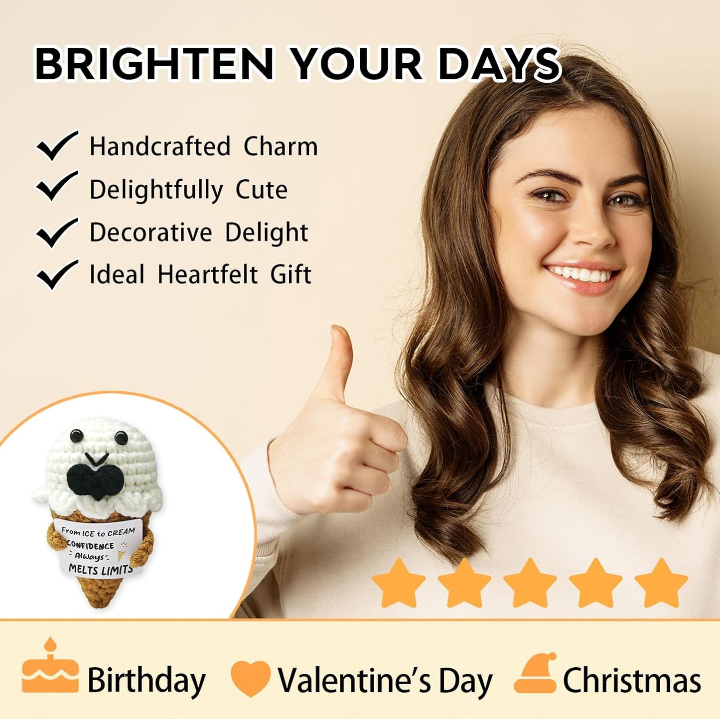 Handmade Crochet Ice Cream-Sweet Gift for Dessert Lovers!Birthday Surprise for Ice Cream Fans & Sweet Tooths,Custom Amigurumi Treat for Men and Women Who Adore Frozen Delights