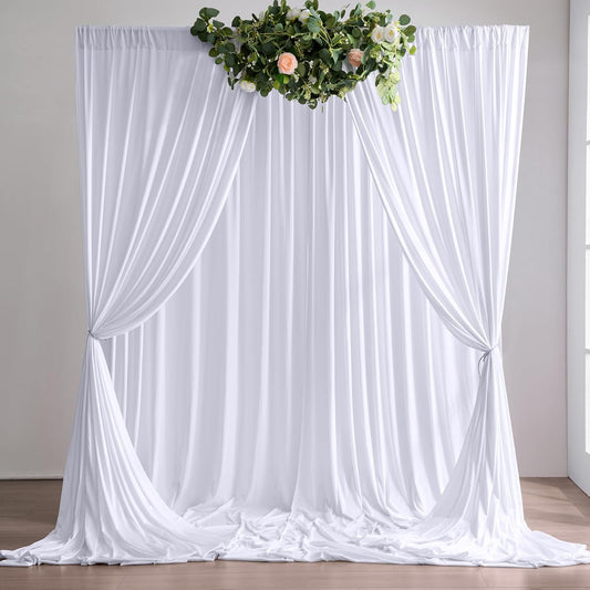 20ft×10ft Wrinkle Free White Backdrop Curtains for Parties, Thick Polyester Drapes for Backdrop, 2 Panels 5×10ft Cloth Photo Backdrop Curtain for Wedding Party Baby Shower Photography Background