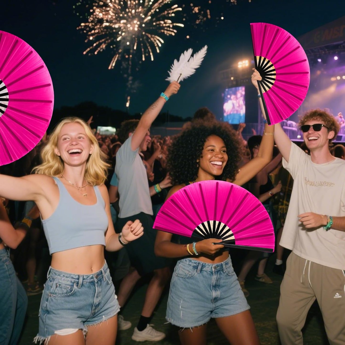 13inch Large Rave Fan Popping Clacking Fans for Line Dancing,Hand Fans for Women Foldable,Boots on The Ground Fan,Portable for Outdoor,Wedding,Party,Decoration (2pcs Pink)