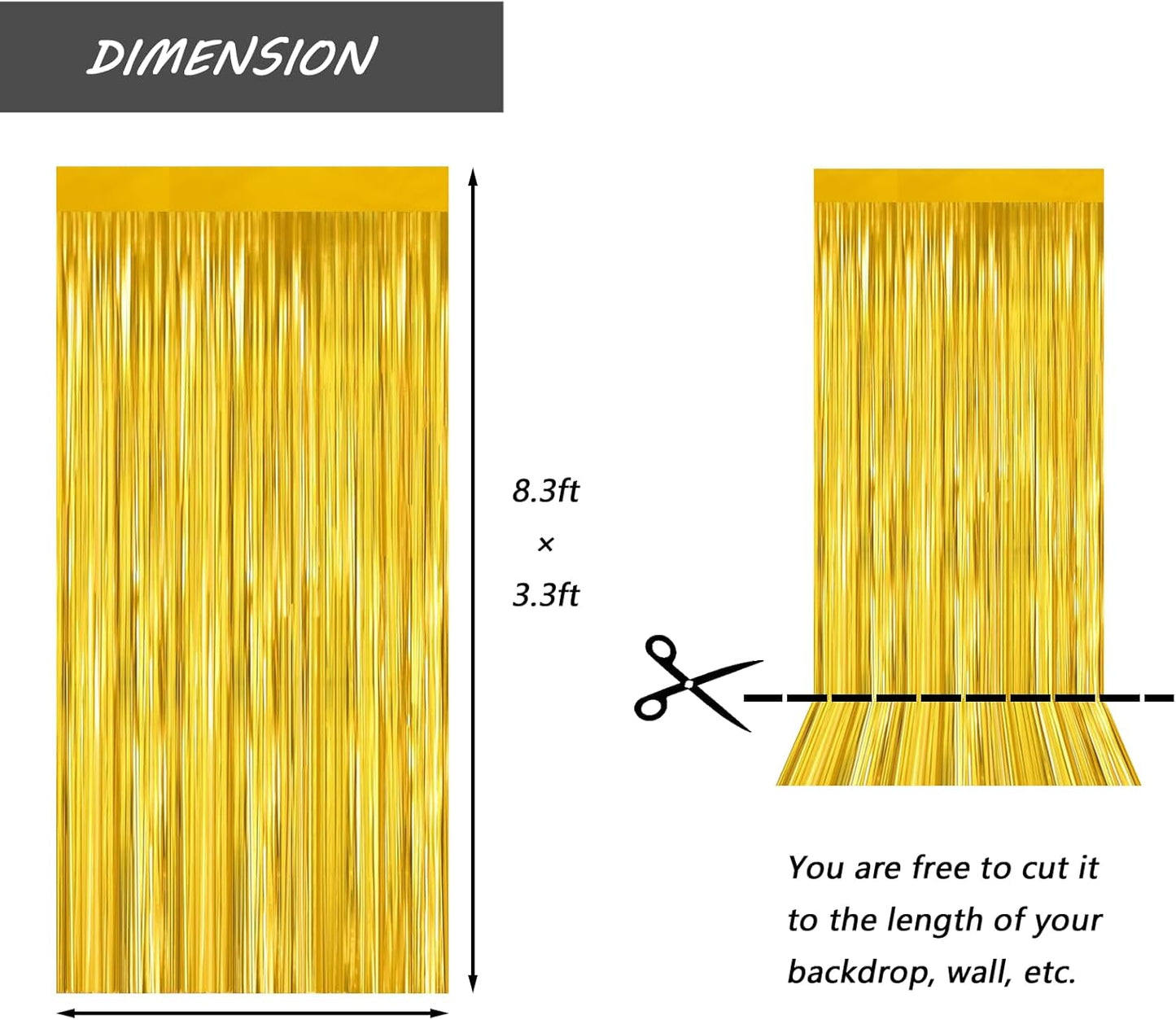 Gold Foil Fringe Curtain 3.3×8.3FT 6 Packs, Metallic Tinsel Curtains Party Streamers for Birthday Graduation Baby Shower Decoration (6pcs,3.3FT×8.3FT, Gold)