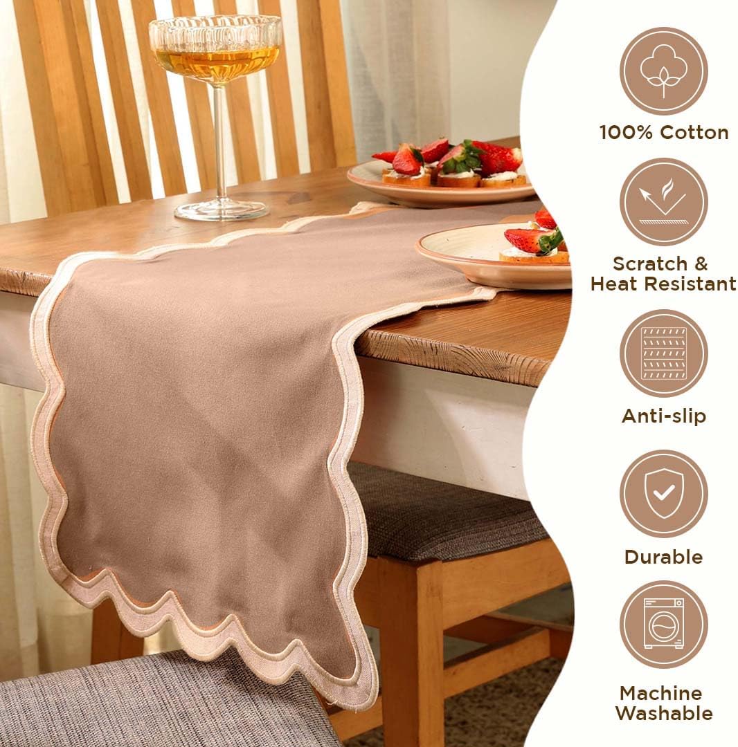 Folkulture Table Runners | Fall Table Runner 108 inches Long | Scallop Table Runner for Fall Decor or Boho Decor | Brown Table Runners for Dining Room | Thanksgiving Decorations for Home