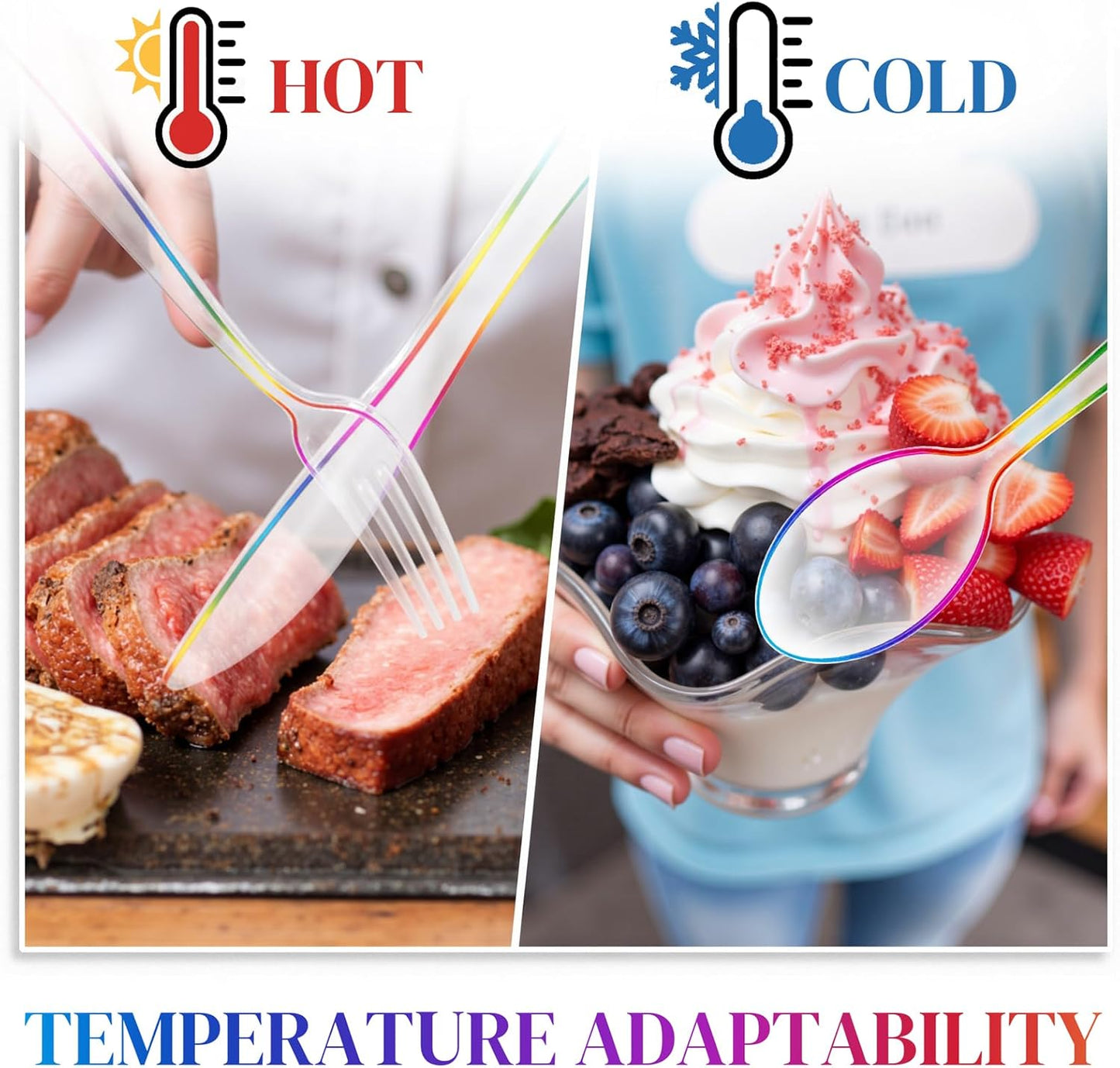 WDF 180 PCS Rainbow Plastic Silverware - Clear Colorful Cutlery Disposable Heavy Duty Include 60 Forks, 60 Knives and 60 Spoons - Colorful Disposable Utensils for Trolls Party/Birthday Party