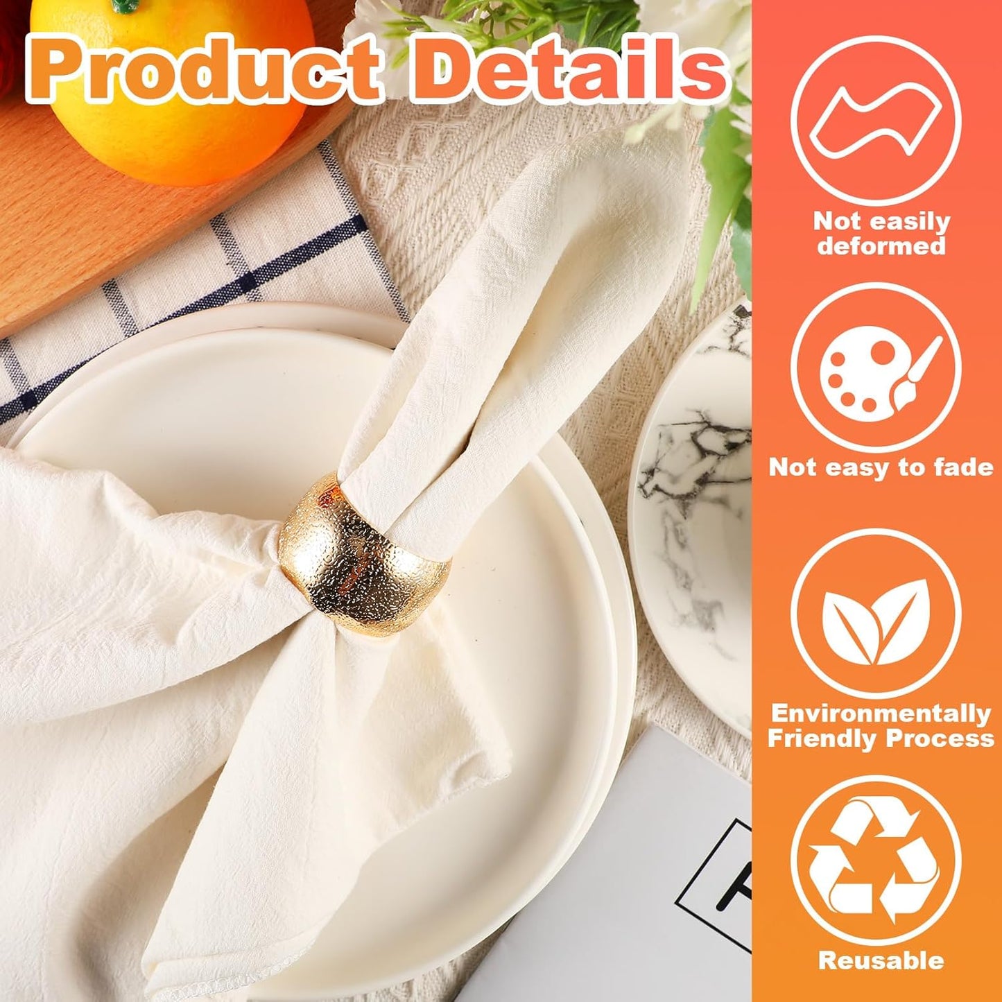 Lallisa Gold Napkin Rings Metal Napkin Ring Holders for Cloth Table Decorations for Wedding Anniversary Birthday Dinners Party of Table Setting(24 Pcs,Classic)