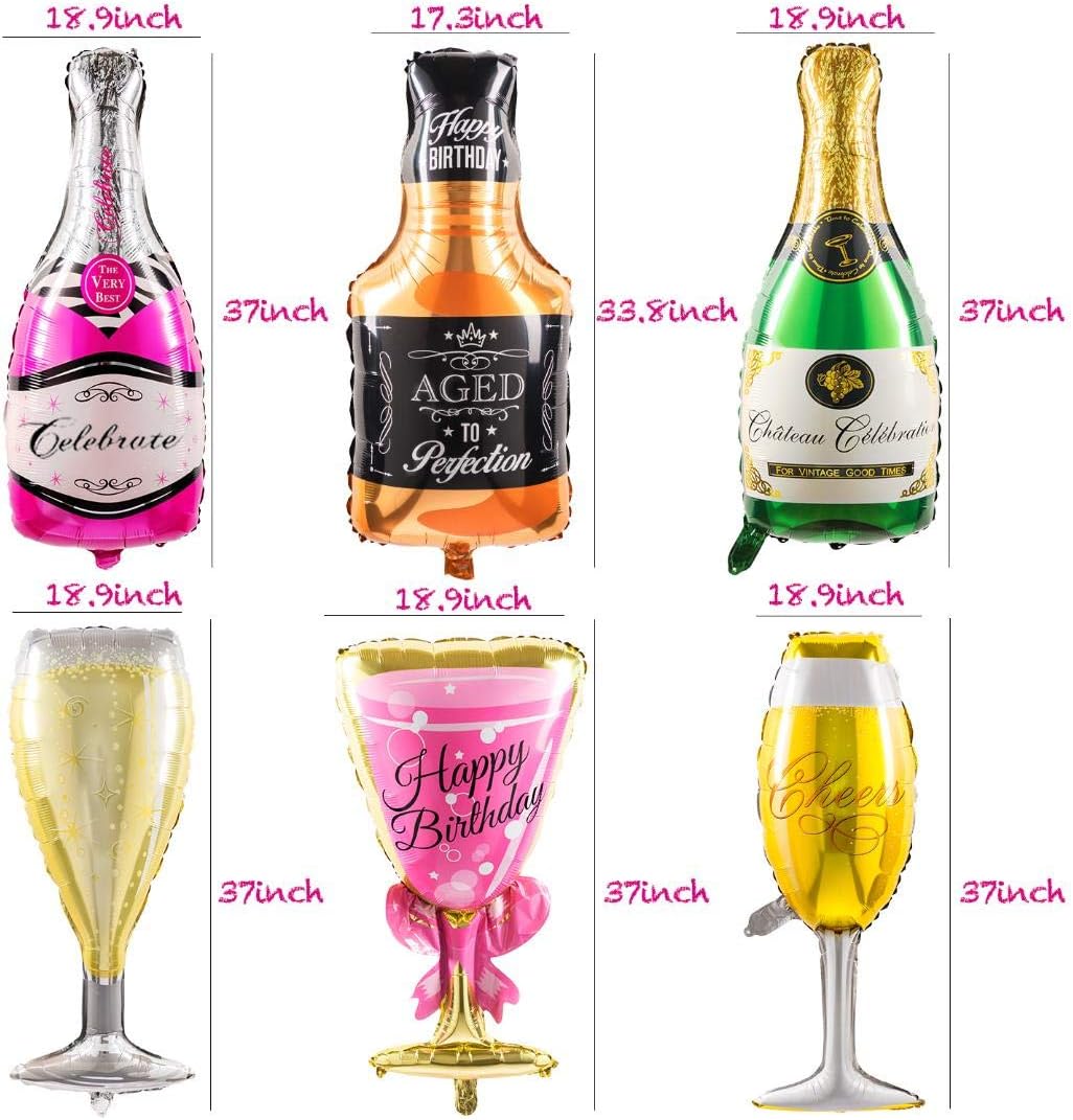 Collect Present Champagne and Wine Bottle Balloons – 12 Foil Balloons – Birthday, Bachelorette and Engagement Party Decorations