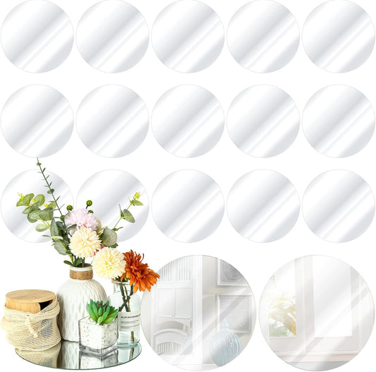 Tuanse 18 Pcs Round Mirror Candle Plate Set Round Trays Circle Centerpieces for Tables Mirror Plate Party Tiles for Wedding Decor Crafts Christmas Decorations(10 Inch)