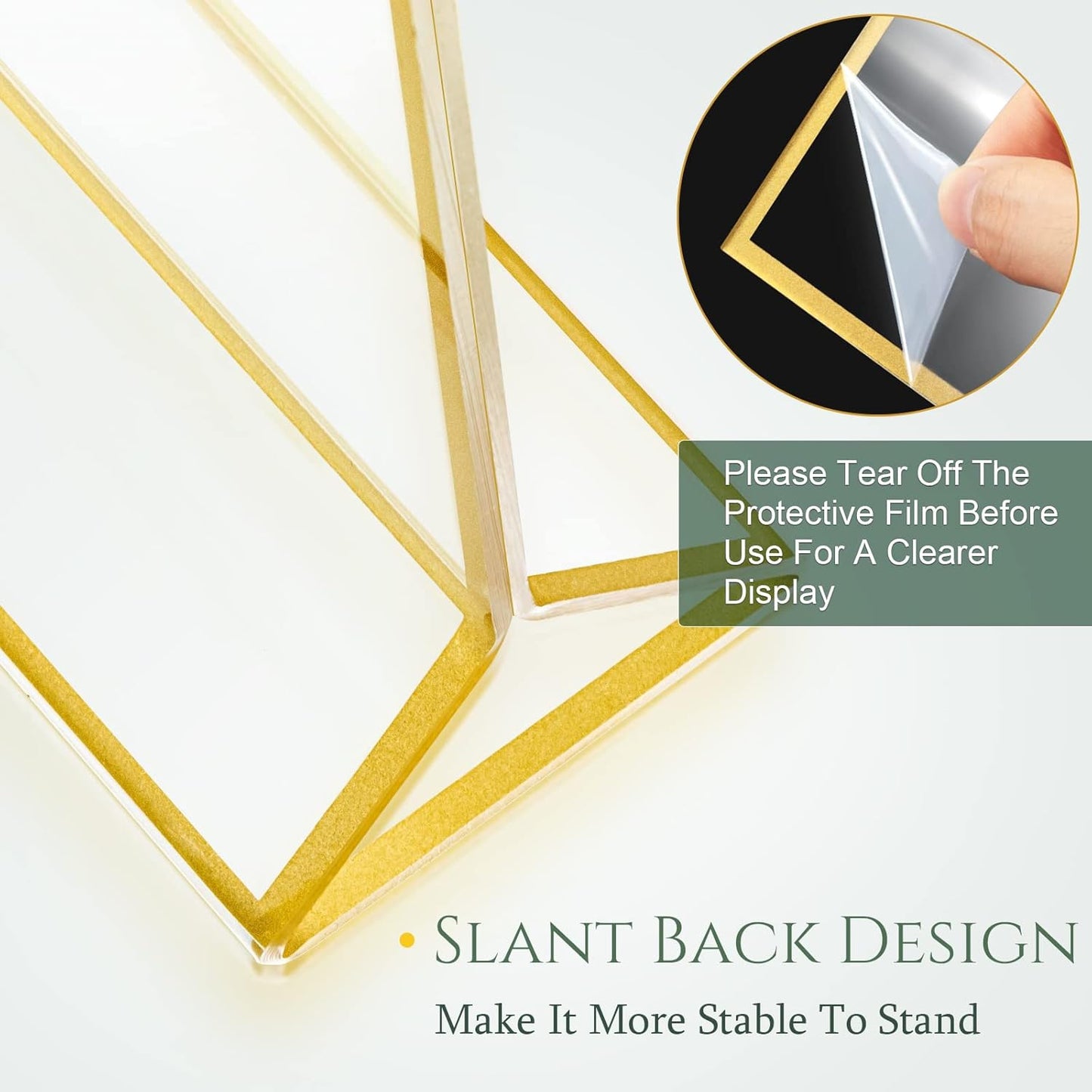 24 Pack Gold Picture Frames 5 x 7 Inch Clear Acrylic Sign Holders Double Sided Display Frames Bulk with Stand 2 mm Gold Border for Table Numbers Wedding Party (Vertical)