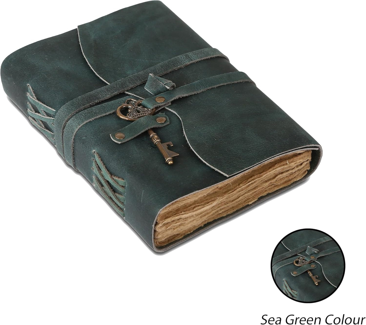 Leather Journal with Lined and Unlined Deckle Edge Paper 8x6 inch and Vintage Key | Handmade Writing Notebook Diary | Bound Daily Notepad for Men & Women Medium, Sketch/Writing pad for Artists