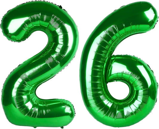 40 Inch Green Mylar Foil Number 26 62 Birthday Balloon, 26 Boy Girl Party Decorations Supplies, Big Helium Balloons Numbers for 26 62 Men Women Anniversary