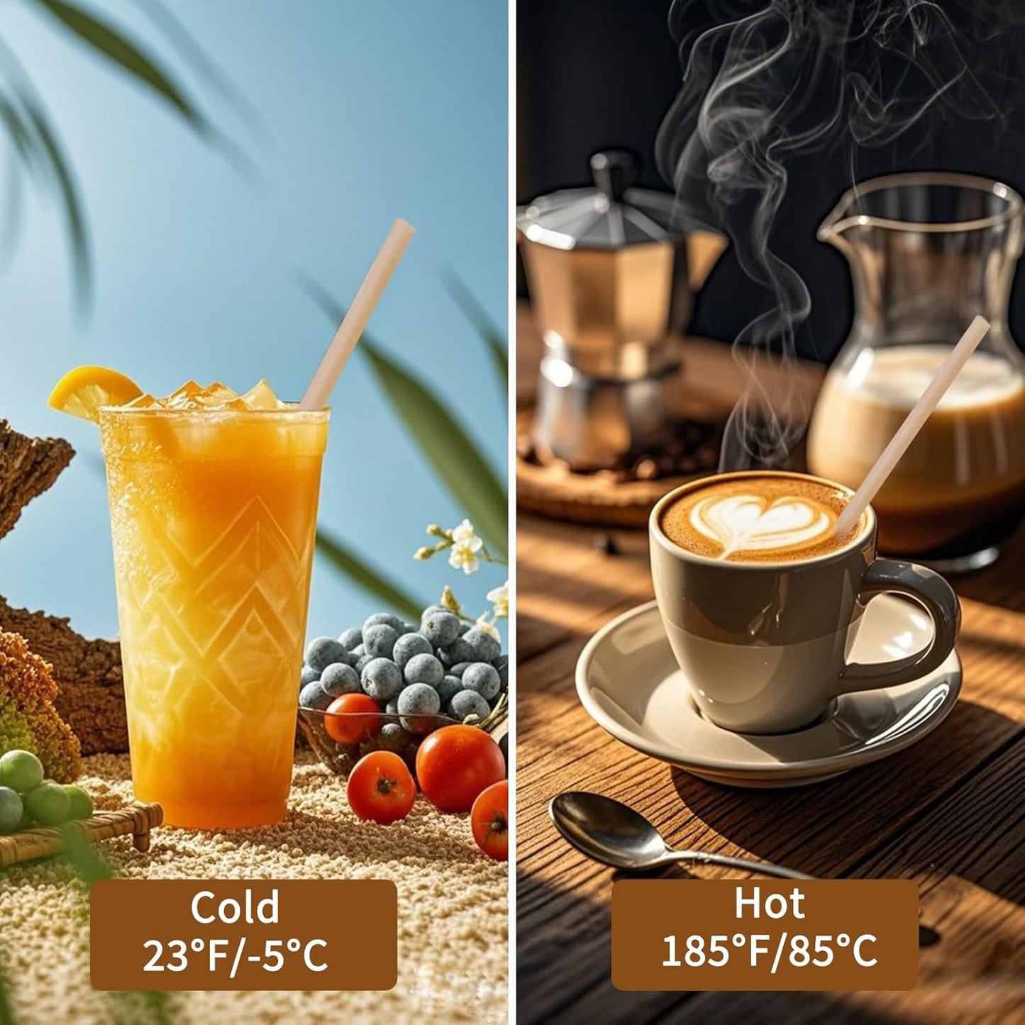 200 Pcs Sugarcane Straws Disposable, 8 In Drinking Agave Long Edible Compostable Biodegradable Cocktail Straws, Natural Brown Juice Coffee Tea Bulk Straw, Sturdy Straw for Drinks Home Restaurant