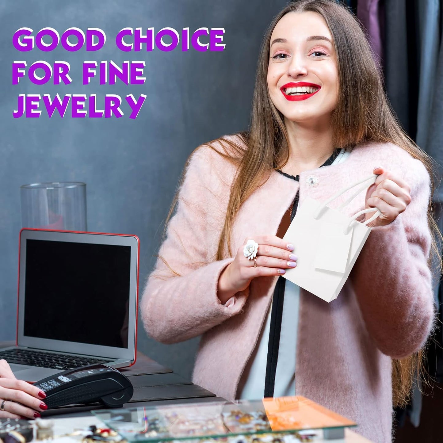 Sherr 100 Pack Mini Gift Bags Bulk, 4 x 2.75 x 4.5 Inches Paper Bags with Tags, Extra Small Paper Gift Boxes with Handles for Birthday, Party Favors, Weddings, Small Business(White)