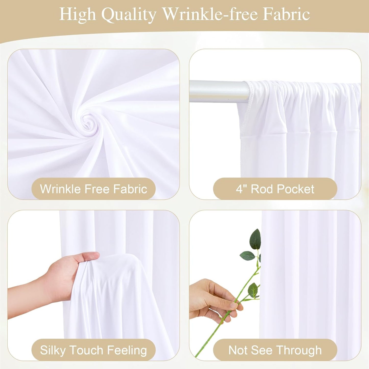 White Backdrop Curtains with Lights for Parties,10x10FT Wrinkle Free White Drapes Wedding Photo Backdrop Curtains for Baby Shower Birthday Ceremony Reception Home Party Decorations-5ft x 10ft,2 Panels
