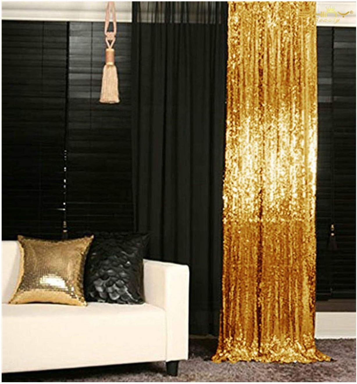 ShinyBeauty Sequin Backdrop 4x10ft Shiny Gold Sequin Curtains 2 Panels Glitter Backdrop Curtains for Parties Photography Background M0511…