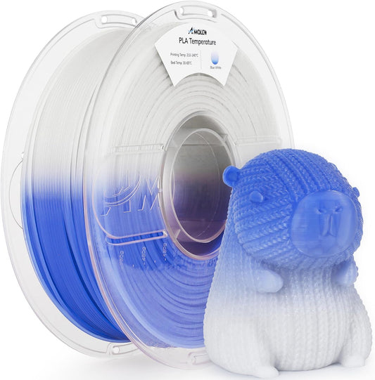 AMOLEN 3D Printer Filament, Temp Change Blue to White PLA Filament 1.75mm, Cold & Heat Temp Color Change with Temperature Filament, Dimensional Accuracy +/- 0.02 mm, 1KG/2.2lb, Fits Most FDM Printers
