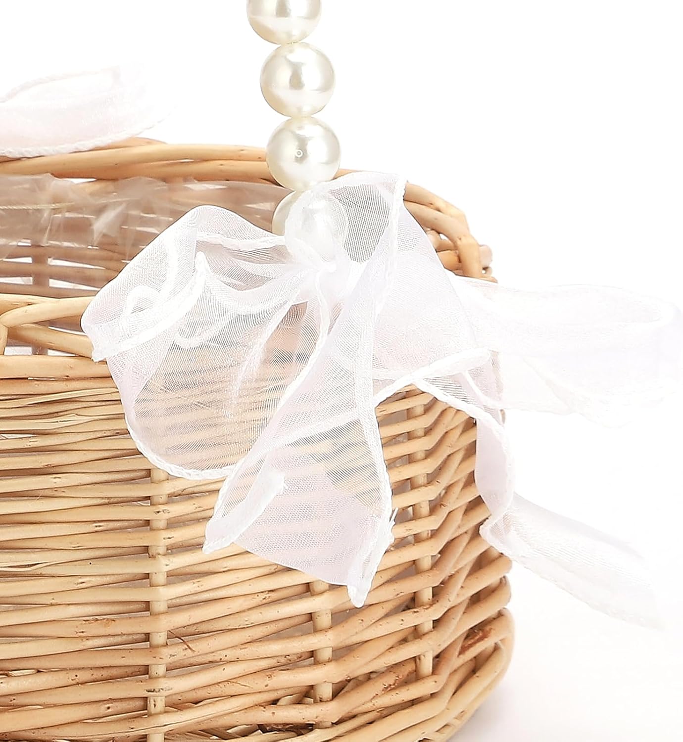 Wicker Rattan Flower Girl Basket Rustic Wedding Flower Girl Basket with Pearl Handle Small Flower Basket for Flower Girl Fairy Wedding Basket Handwoven Easter Baskets for Boys Girls Wedding (1 Pcs)