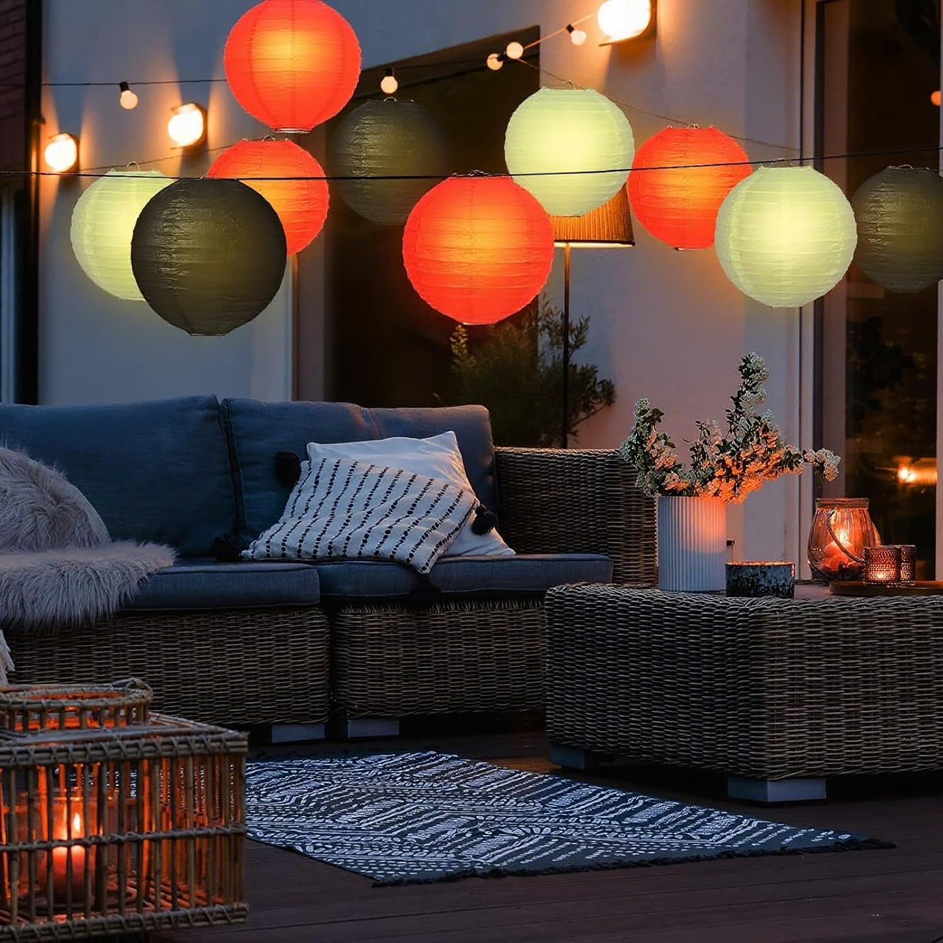 Black Red White Paper Lanterns Decorative 12pcs Party Hanging Decorations for Party Bridal Shower Wedding Baby Shower Graduation Anniversary Room Decor