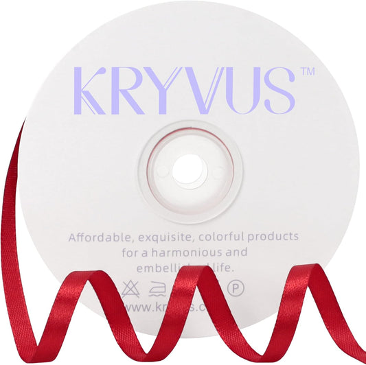 Red Satin Ribbon 1/4 inch X Continuous 50 Yards, Single Face Polyester Ribbon Perfect for Gift Wrapping, Flower Bouquet, Wedding Decor, Crafts, Bow Making, Sewing and More