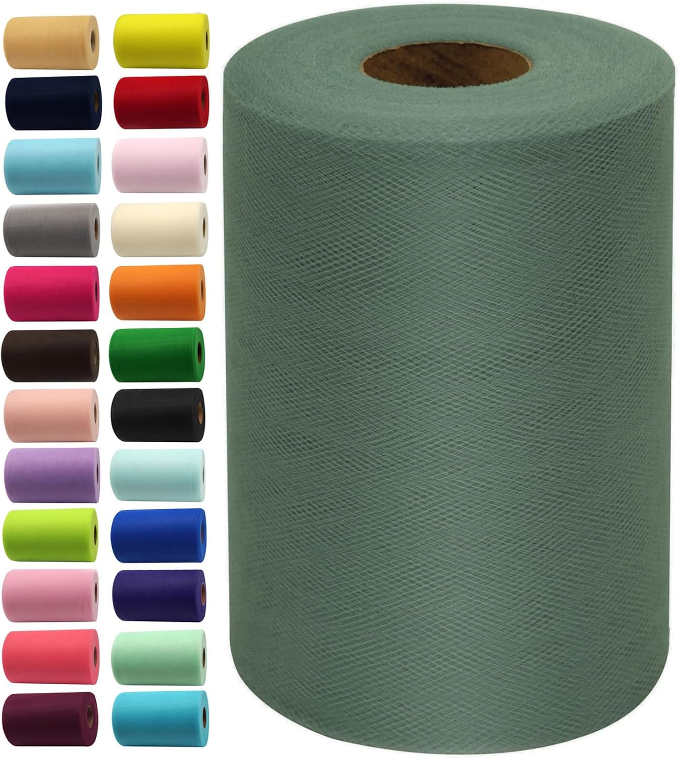 Sage Green Tulle Fabric Rolls 6 Inch by 100 Yards (300 feet) Fabric Spool Tulle Ribbon for DIY Tutu Bow Baby Shower Birthday Party Wedding Decorations Christmas Craft Supplies