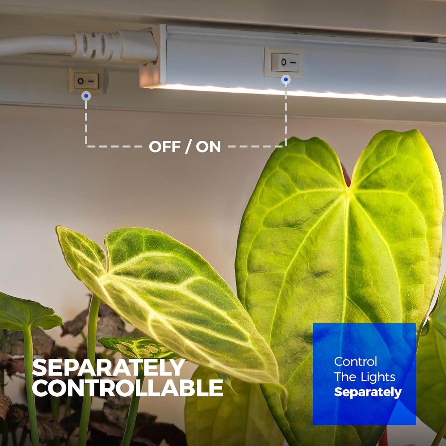 Barrina Grow Lights for Indoor Plants, Full Spectrum Sunlight, 1ft Plant Growing Lamp, LED Grow Light Bulbs, T5 Grow Light Strip, Plug and Play, Yellow, 4-Pack