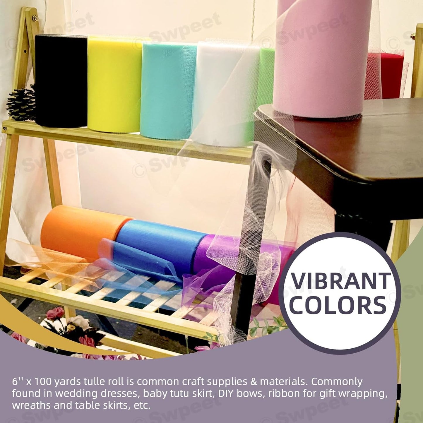 Swpeet 6 Inch by 100 Yards Black Tulle Fabric Roll, Fabric Spool Tulle Ribbon, Netting Polyester Spool Ideal for DIY Handmade Birthday Party Wedding Decorations Christmas Craft Supplies