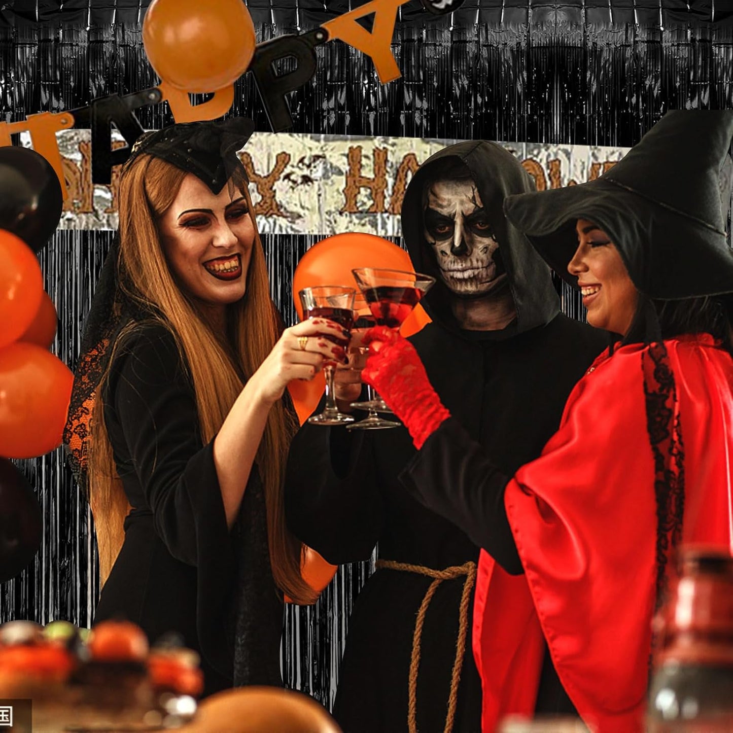 3 Pack Black Fringe Backdrop Streamers Halloween Party Decorations Black Tinsel Foil Curtains Photo Booth Backdrop Birthday Wednesday Twilight Graduation Wizard Party Decorations Supplies