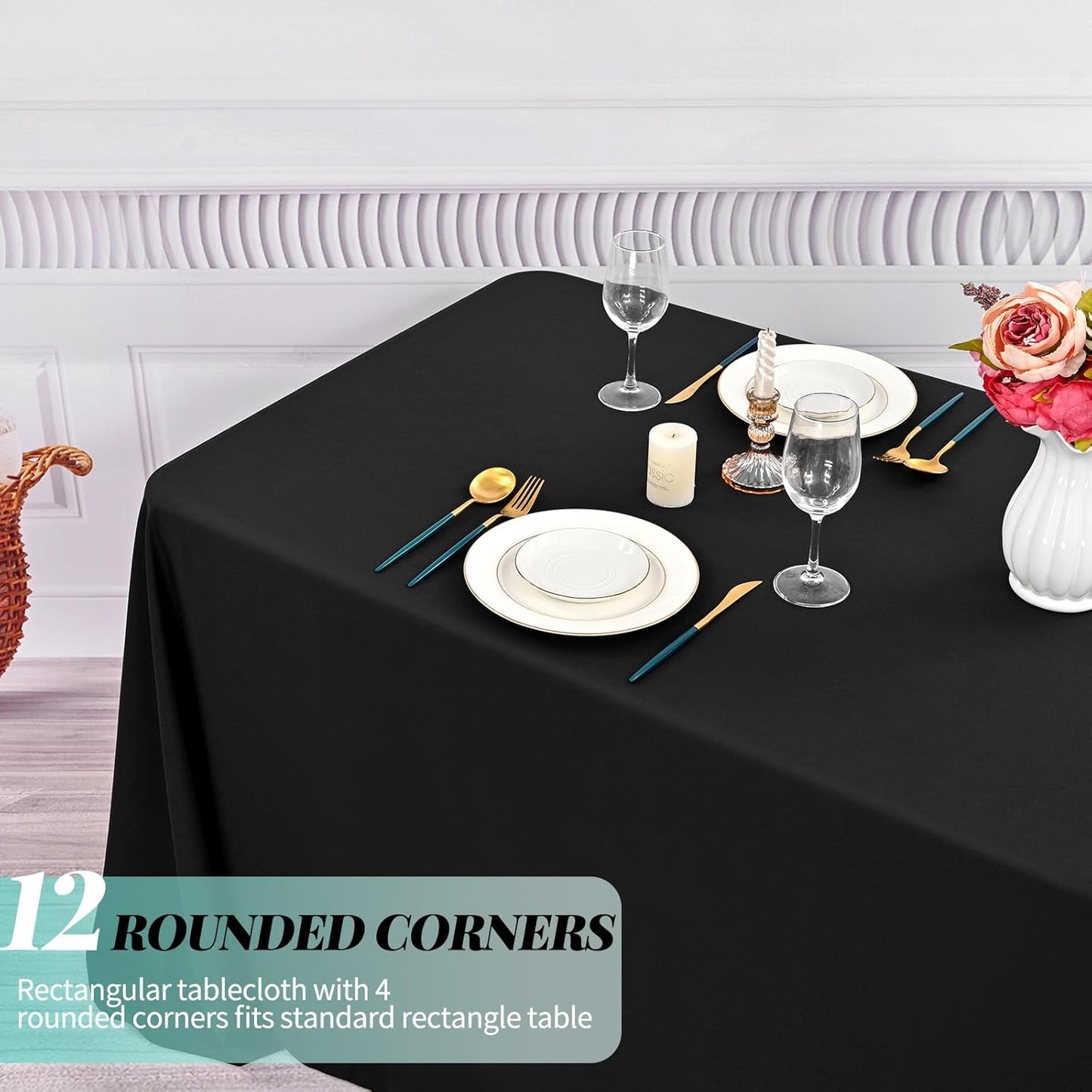 12 Pack Polyester Tablecloth 90 x 156 Inch Black Tablecloth for 8 Ft Rectangle Tables,Washable Fabric Table Covers Polyester Table Clothes for Wedding Parties Banque