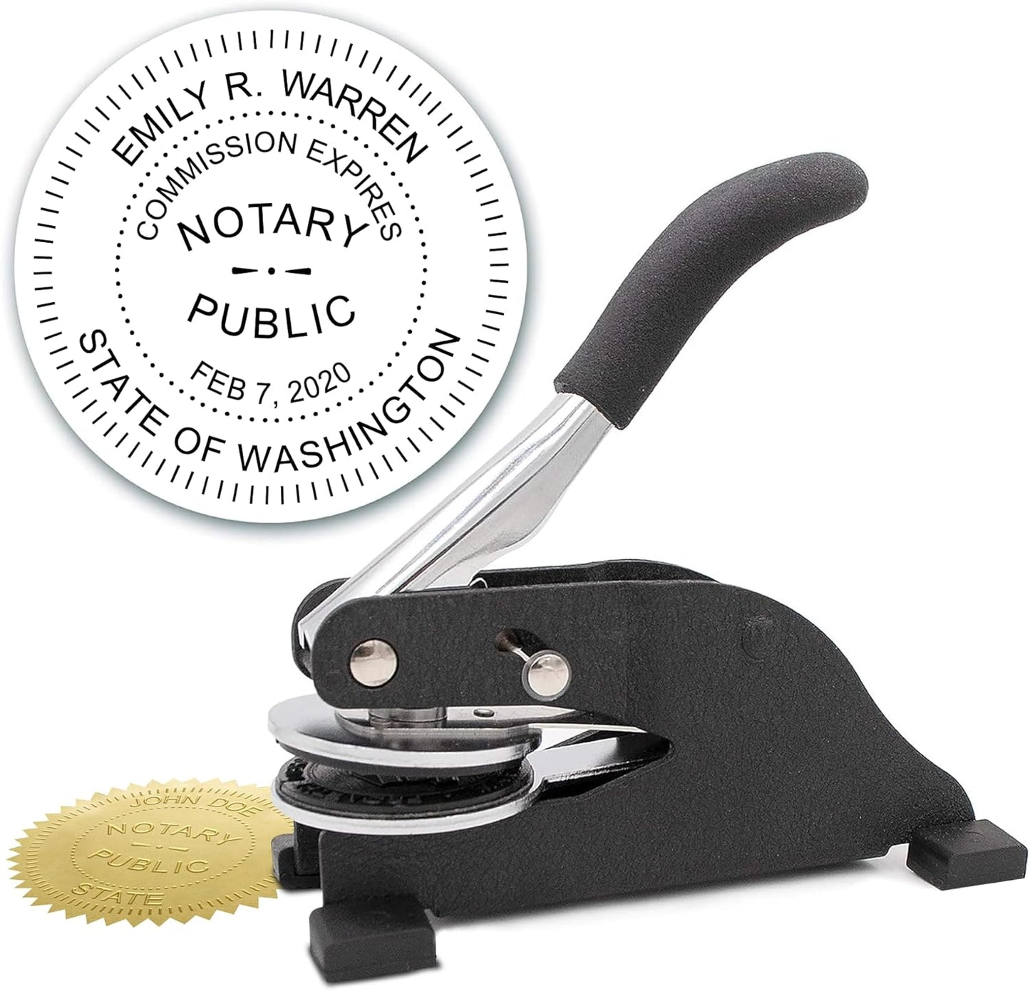 MaxMark Notary Seal Round Desk Embosser for Washington State - Includes Gold Burst Seal Labels (50 Count)