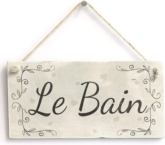 Rustic Wooden Signs Le Bain French Country Wood Bathroom Sign Wall Art Decor Kitchen Cafe Pub Decor Gift 6x12 INCH