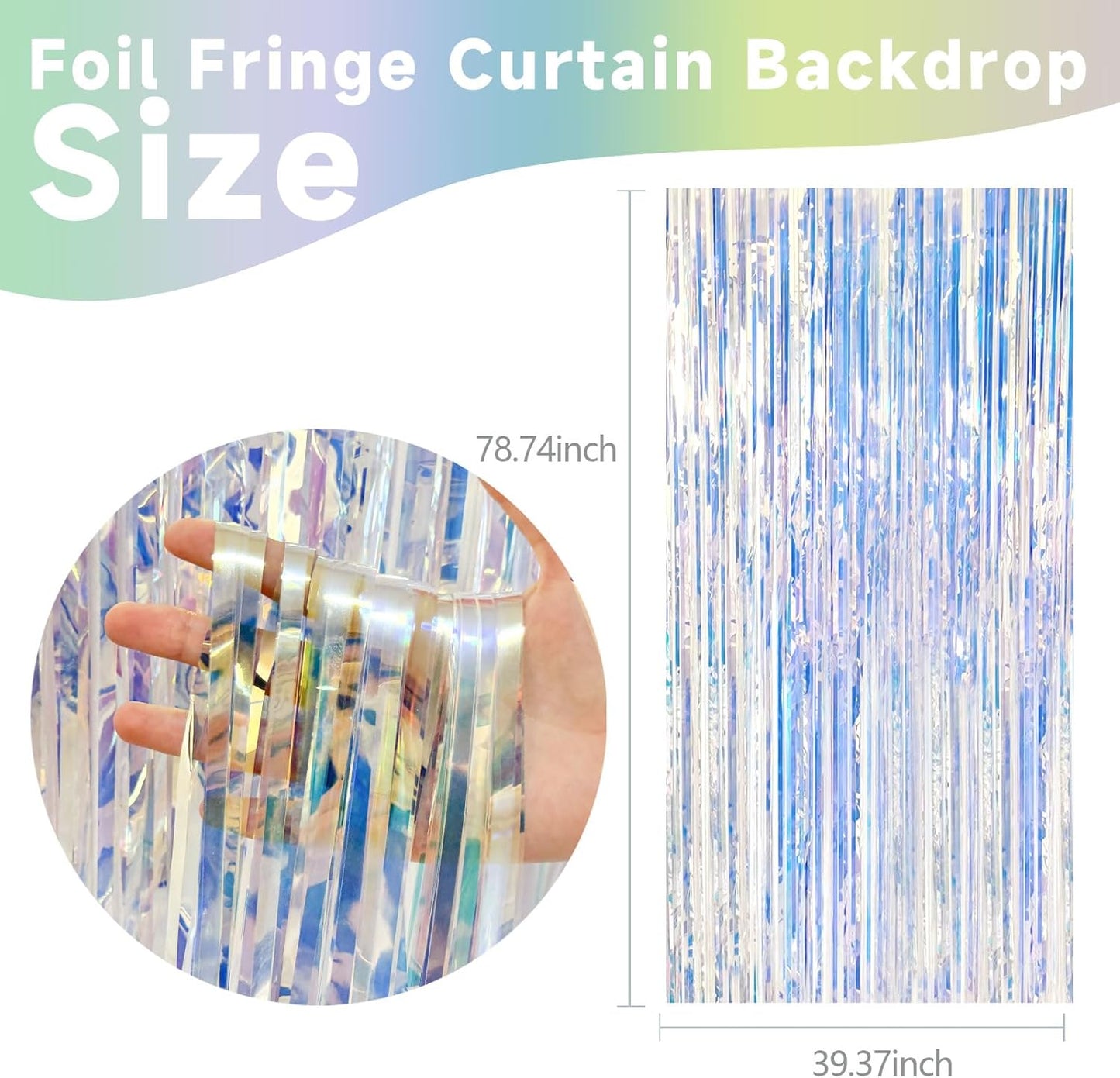 2 Pack Iridescent Party Decorations Foil Fringe Tinsel Backdrop Glitter Curtains Shimmer Wall Backdrop 70s 80s 90s Disco Theme Party Decorations Happy Birthday Easter Graduation Supplies