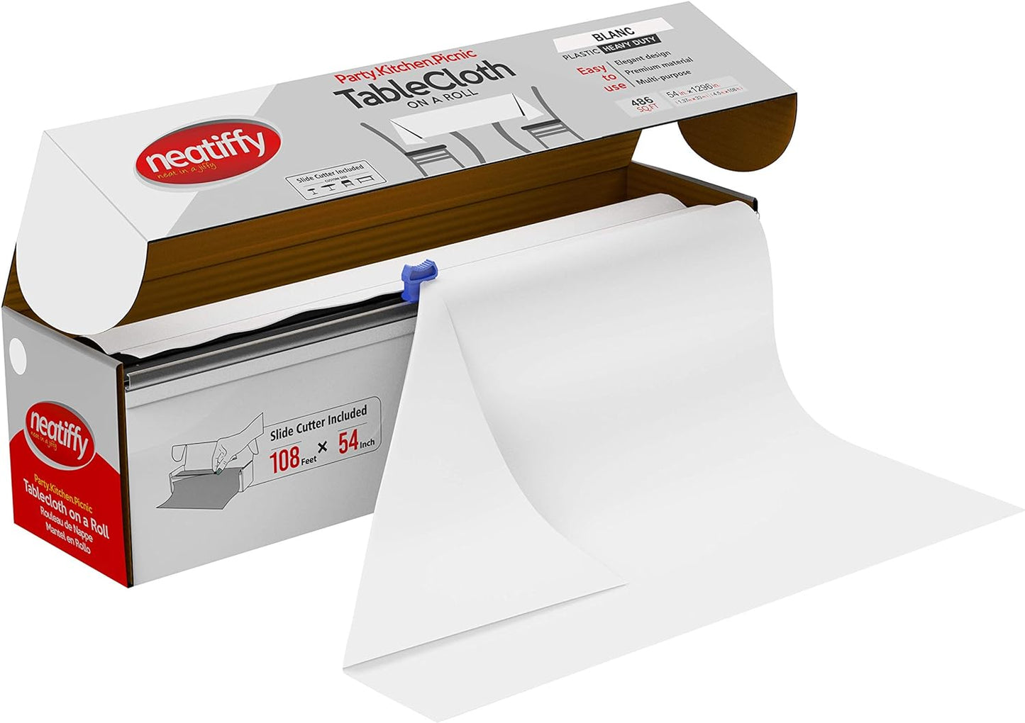 Neatiffy Disposable Plastic Table Cloth Roll | 54 in x 108 Ft Waterproof Tablecloth | Table Cover for Rectangle, Square, Round Oval Tables | Picnic, Party, Banquet, Birthdays, Weddings - White