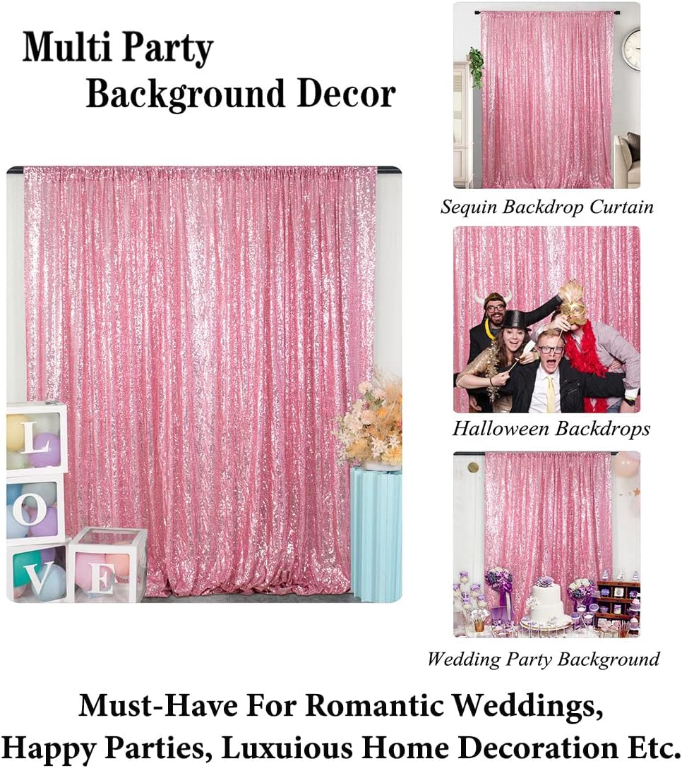DUOBAO Sequin Backdrop Shiny Pink 4FTx7FT Shower Backdrops Pink Gold Sequin-Backdrop 7Ft Wedding Ceremony Sequins Party Background Birthday Bridal Shower Photo Booth Back Drop