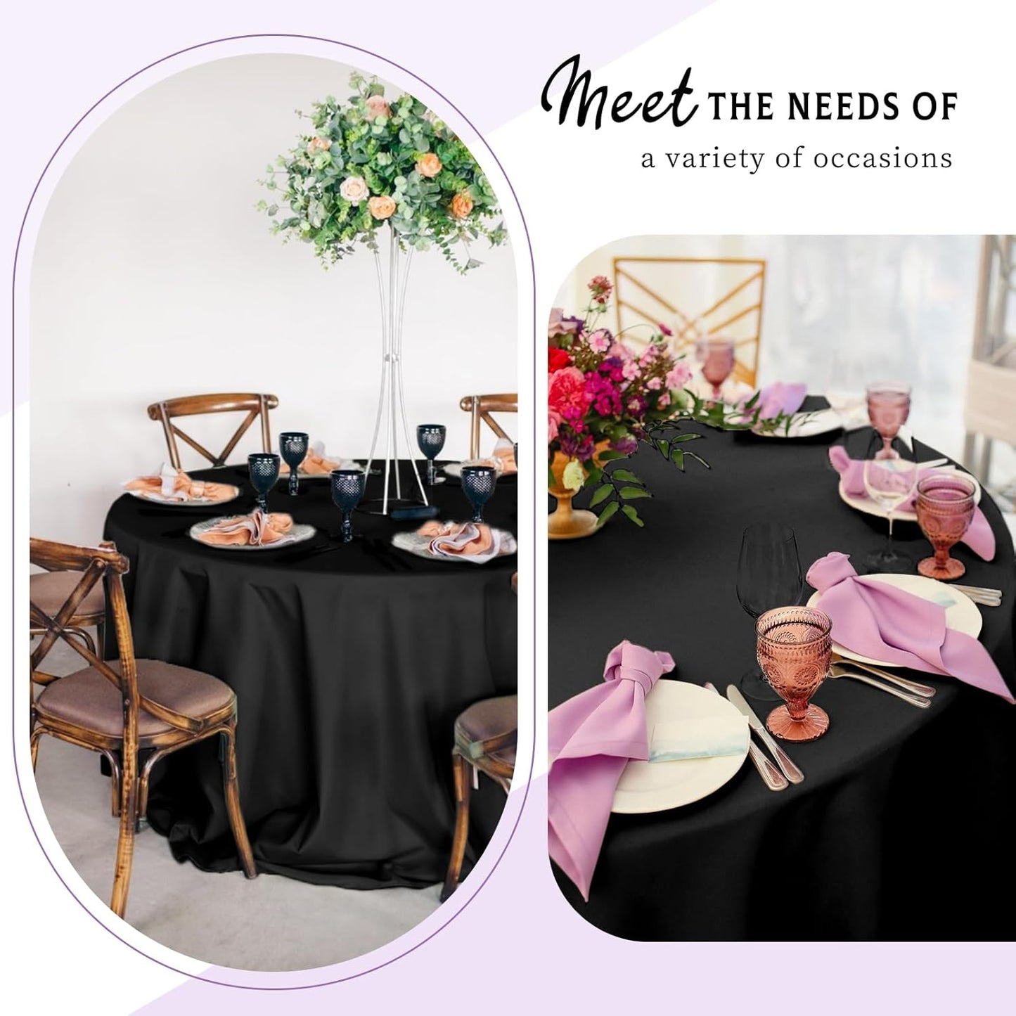 10 Packs Satin Tablecloth 120 Inch Black Round Table Cloth Silk Tablecloth Smooth Fabric Overlay Satin Table Cover Decoration for Wedding Party Banquet Events