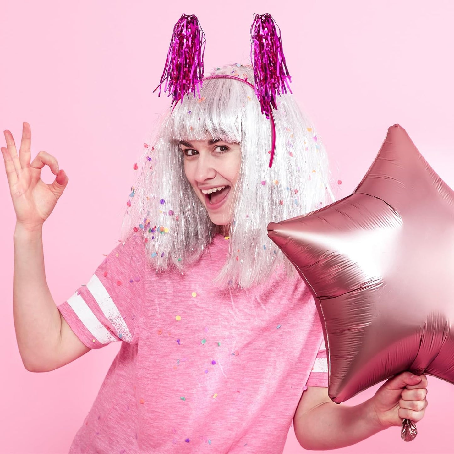 Censen 12 Pcs Halloween Pom Pom Party Headbands Tinsel Ponytails Spirit Head Bopper Headwear for Christmas Birthday Holiday